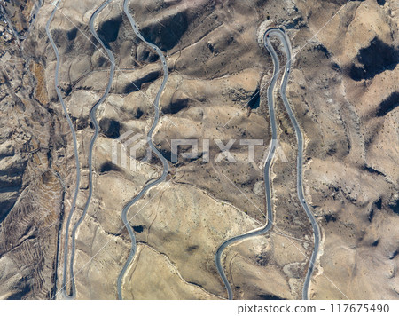 Curving nujiang River 72 turn road in tibet,china 117675490