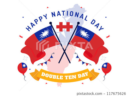 Happy Double Ten National Day Vector Illustration on October 10 with Taiwan Waving Flag and Balloons in a Holiday Flat Style Cartoon Background 117675626