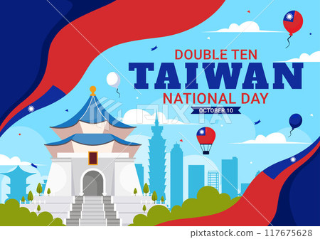 Happy Double Ten National Day Vector Illustration on October 10 with Taiwan Waving Flag and Balloons in a Holiday Flat Style Cartoon Background 117675628