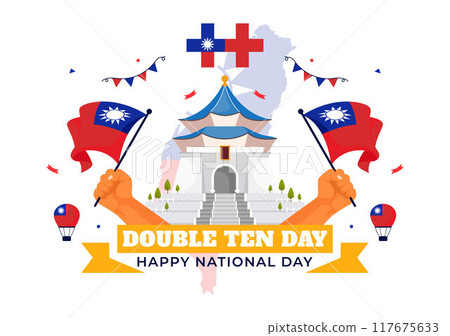 Happy Double Ten National Day Vector Illustration on October 10 with Taiwan Waving Flag and Balloons in a Holiday Flat Style Cartoon Background 117675633
