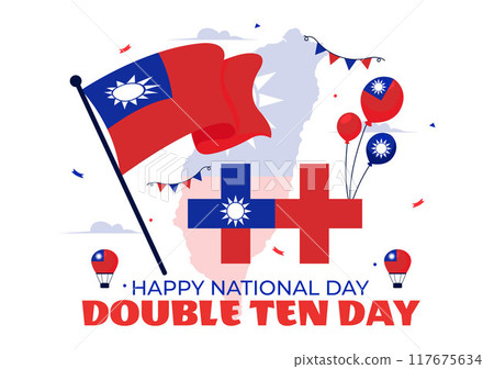 Happy Double Ten National Day Vector Illustration on October 10 with Taiwan Waving Flag and Balloons in a Holiday Flat Style Cartoon Background 117675634