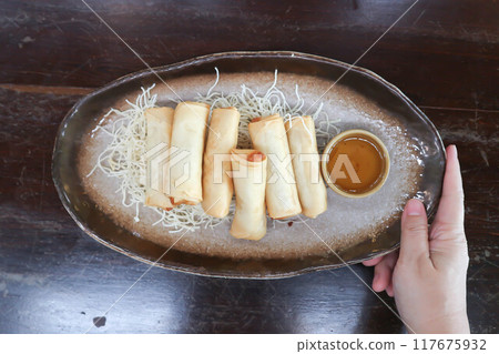 spring rolls, deep fried rolls or vermicelli rolls or deep fried Spring rolls or fried Spring rolls spring rolls, deep fried rolls or vermicelli rolls or deep fried Spring rolls or fried Spring rolls 117675932