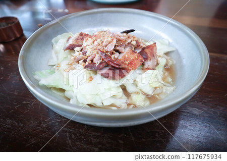 stir fried cabbage or stir fried vegetable with pork and garlic stir fried cabbage or stir fried vegetable with pork and garlic 117675934
