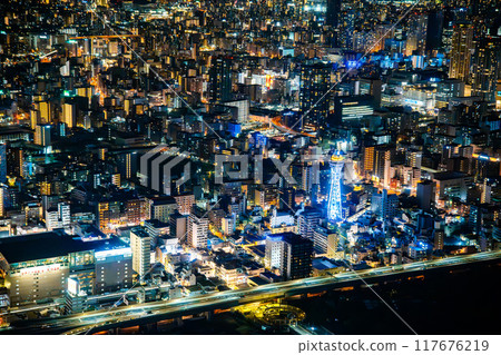 View of Osaka by night from Abeno Harukas Building, Japan 117676219