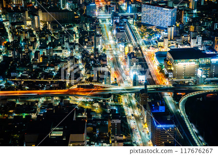 View of Osaka by night from Abeno Harukas Building, Japan View of Osaka by night from Abeno Harukas Building, Japan 117676267