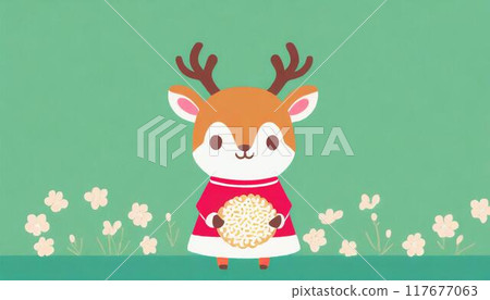 拿著鹿米果的鹿角色 117677063