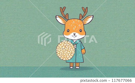 拿著鹿米果的鹿角色 拿著鹿米果的鹿角色 117677066