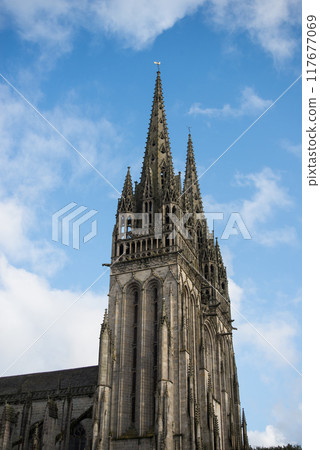 view of gothic cathedral of Quimper in brittany - France view of gothic cathedral of Quimper in brittany - France 117677069