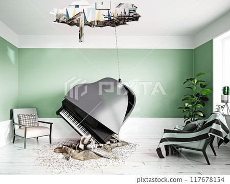 broken ceiling and falling piano broken ceiling and falling piano 117678154