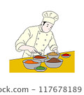Illustration material of a male chef mixing spices 117678189
