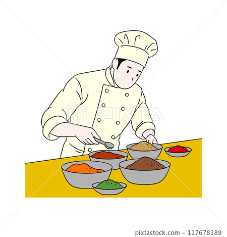 男主廚攪拌香料插畫素材 117678189