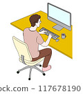 Illustration of a man using a computer at home 117678190