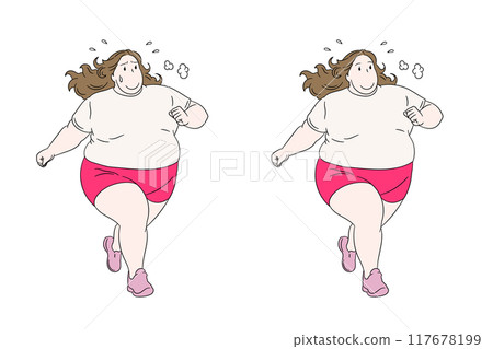 Illustration material of a fat woman running 117678199