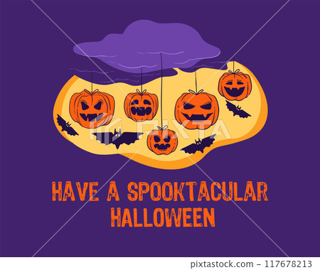 Halloween Pumpkins with Hanging Bats 117678213