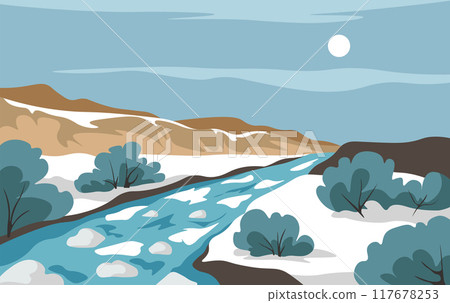 Serene River Flowing Through Snow Serene River Flowing Through Snow 117678253