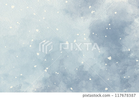 水彩背景與白雪落在淡藍色的天空上 水彩背景與白雪落在淡藍色的天空上 117678387