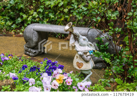 rabbit doll playing music decor at Yufuin Floral Village, Oita rabbit doll playing music decor at Yufuin Floral Village, Oita 117678419