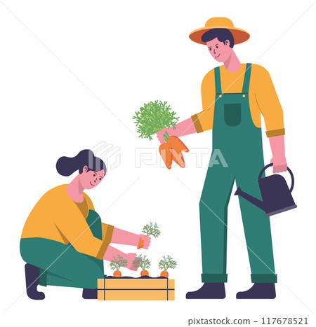Couple of farmers with carrot 117678521