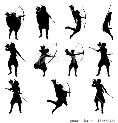 Female archer huntress silhouette set 117678528