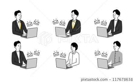 Illustration set of business people checking email, vector 117678638