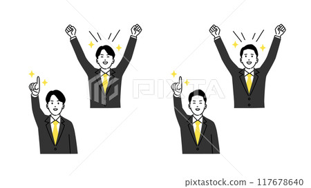 A simple vector illustration of a happy male businessman pointing A simple vector illustration of a happy male businessman pointing 117678640