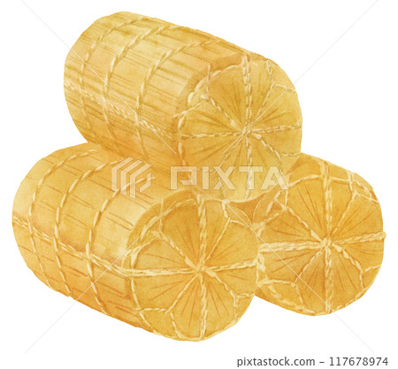 Stacked rice bales, watercolor touch Stacked rice bales, watercolor touch 117678974