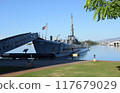 A World War II American submarine on display at Pearl Harbor in Hawaii 117679029