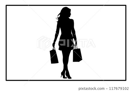 Woman Shopping Silhouette, Shopping Girl icon set, happy shopping girl style icon 117679102