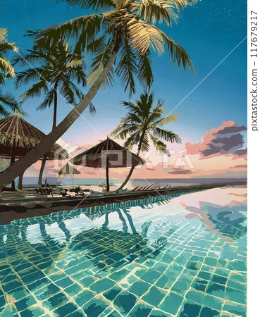 A tropical beach with a beautiful sunrise gradient 117679217