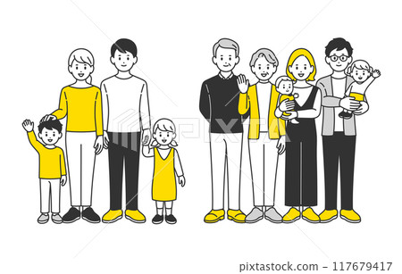 Smiling child-rearing household, three-generation family, full-body set [People vector illustration material] 117679417