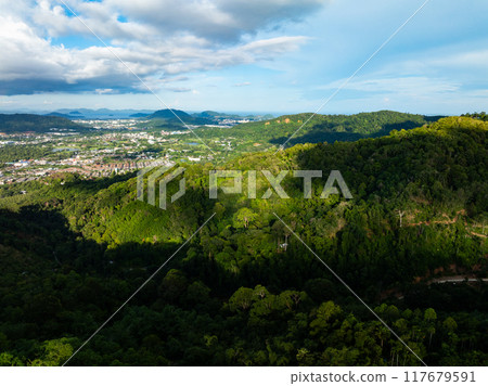 Aerial view drone shot of Mountains Forest trees nature environment background Aerial view drone shot of Mountains Forest trees nature environment background 117679591
