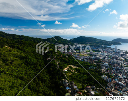 Aerial view drone shot of Mountains Forest trees nature environment background Aerial view drone shot of Mountains Forest trees nature environment background 117679672