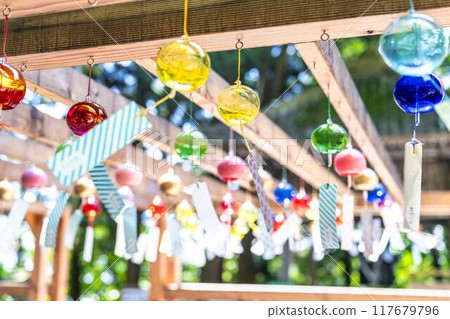 Summer at Kumano Shrine (Kumano Taisha): Wind chime decorations "Kanade" in Nanyo City, Yamagata Prefecture Summer at Kumano Shrine (Kumano Taisha): Wind chime decorations "Kanade" in Nanyo City, Yamagata Prefecture 117679796