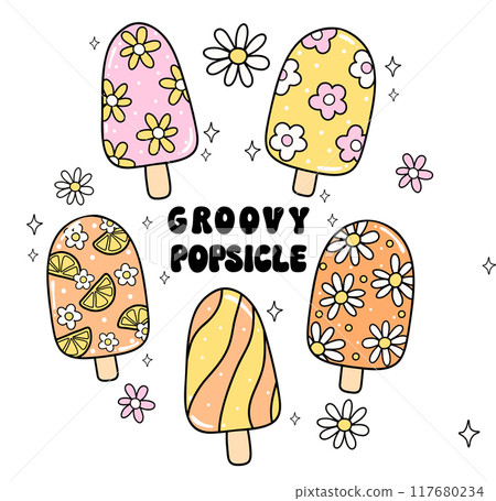 Groovy Retro Popsicle Doodle Set Trendy Funky Ice Cream Summer Outline Drawing Groovy Retro Popsicle Doodle Set Trendy Funky Ice Cream Summer Outline Drawing 117680234