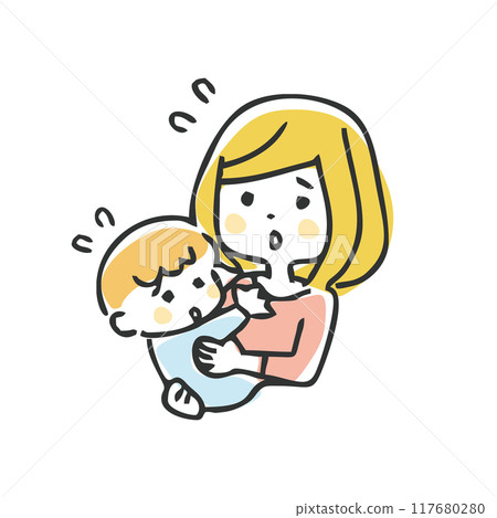 Illustration of a mother and child in trouble 117680280