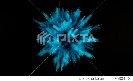 Feeze Motion of Blue Powder Explosion. 117680400