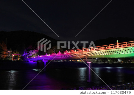 Asagiri Bridge lit up in rainbow colors Asagiri Bridge lit up in rainbow colors 117680479