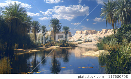 Oasis landscapes and desert landscapes 117680708