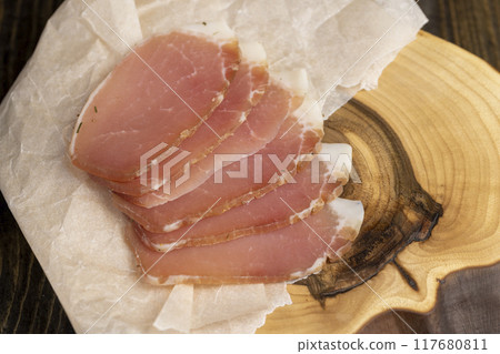 dried pork meat with a thin layer of lard dried pork meat with a thin layer of lard 117680811