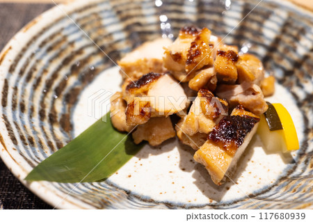 Delicious local chicken grilled with sesame and soy sauce 117680939