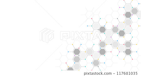 Genetic engineering and molecular structure, hexagon DNA network, science chemical and biotechnology concept, innovation technology, healthcare, and medicine design 117681035