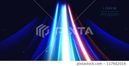 Abstract futuristic glowing neon multi color lines. Hi speed motion moving concept on dark blue background. Abstract futuristic glowing neon multi color lines. Hi speed motion moving concept on dark blue background. 117682016