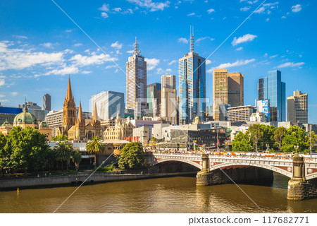 Skyline of Melbourne city business district, CBD, located in Victoria state, Australia Skyline of Melbourne city business district, CBD, located in Victoria state, Australia 117682771