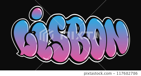 Lisbon - single word, letters graffiti style. Vector hand drawn logo. Funny cool trippy word Lisbon City, fashion, graffiti style print t-shirt, poster concept Lisbon - single word, letters graffiti style. Vector hand drawn logo. Funny cool trippy word Lisbon City, fashion, graffiti style print t-shirt, poster concept 117682786