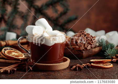 Hot chocolate with marshmallows. Hot chocolate with marshmallows. 117683080