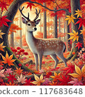 Autumn in Japan: Autumn leaves and deer 117683648
