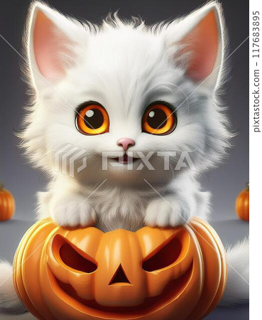 Cat and Jack O'Lantern 117683895