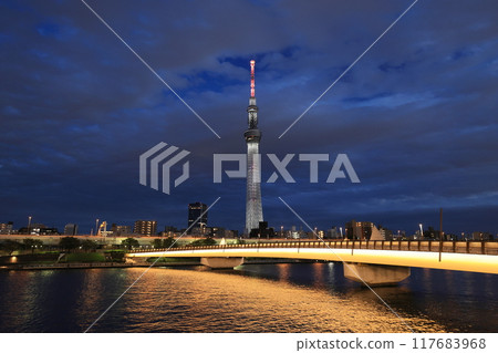 Night view of the Skytree from the Sumida River 117683968
