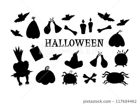 Set of black halloween silhouettes 117684462
