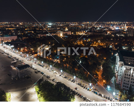 Night aerial Kharkiv city center streets 117684590